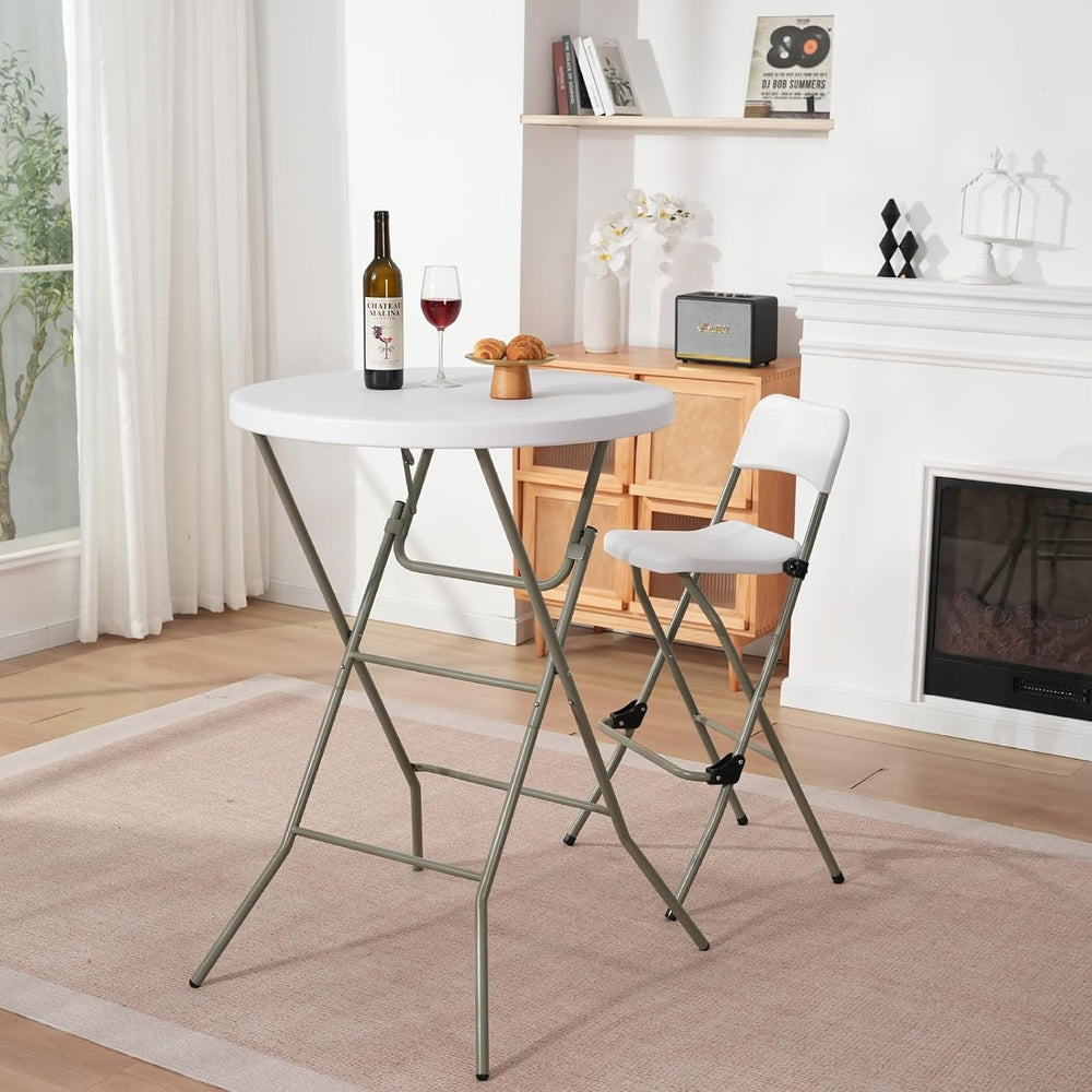 32" Round Folding Table, Portable Bar Height Folding Table with Detachab...