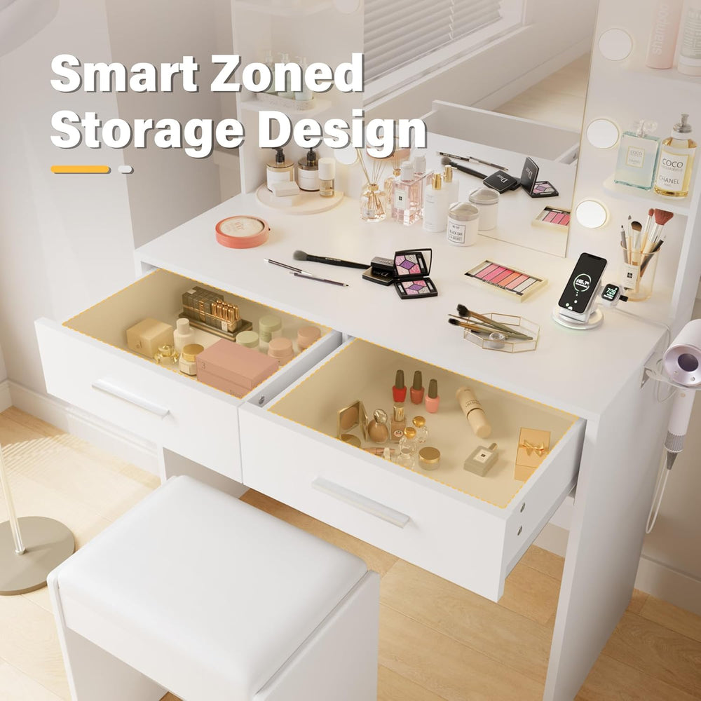 YESHOMY Vanity Desk with Mirror, Makeup Table, Matte White | 2 Large Drawers,...