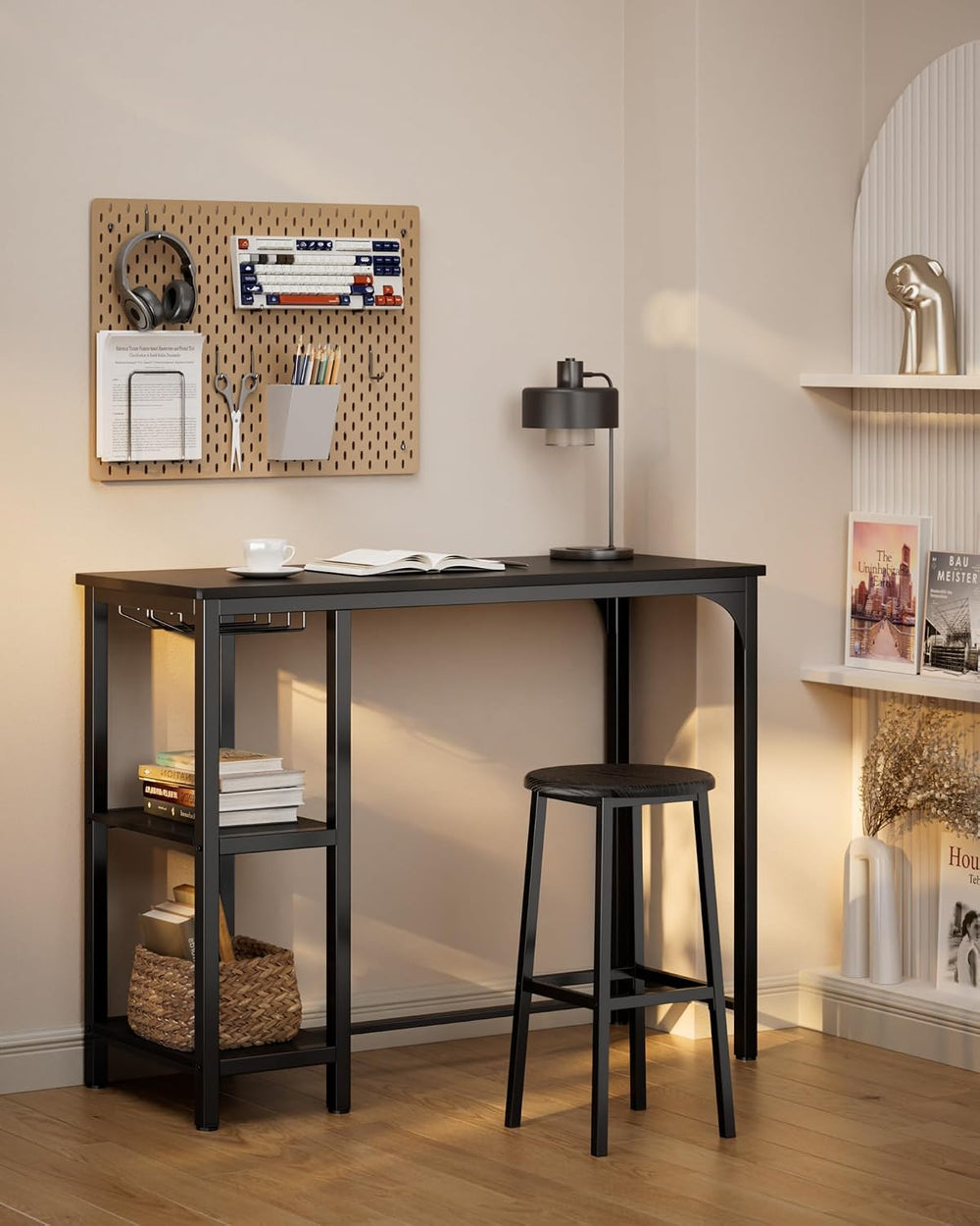 Qsun Small Bar Table Set for 2 | Kitchen Table for 2 with 2 Storage Shelves &...