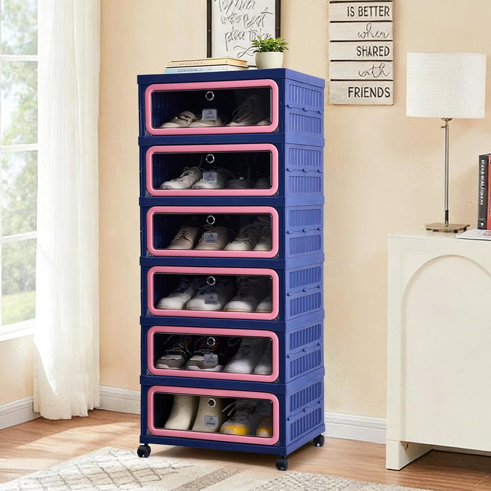 SAYMA Foldable Shoe Rack Organizer, Collapsible Shoe Cabinet with Magnetic Cl...