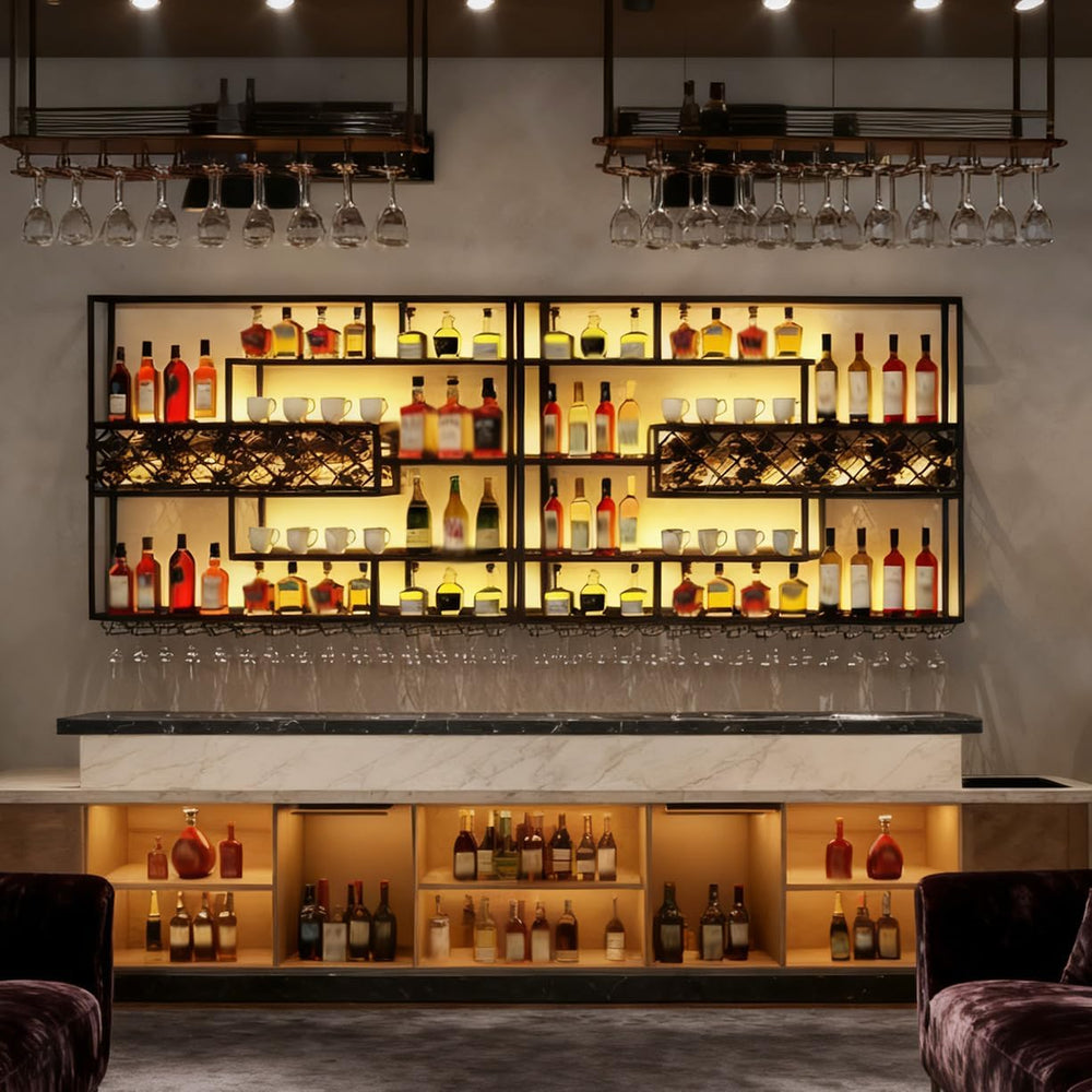 78.7IN Large Metal 4 Tier Wall Mount Wine Rack with LED Light | Wall Mounted,...
