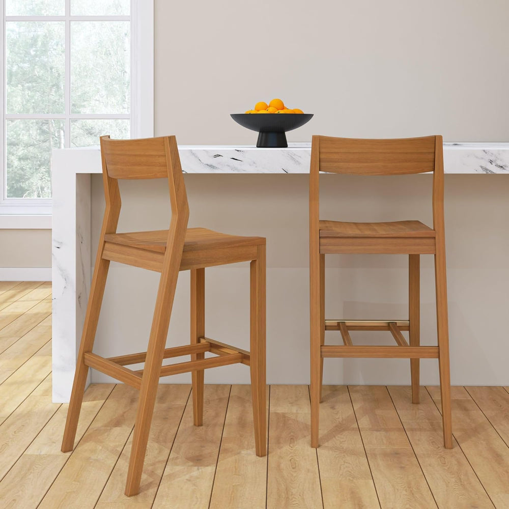 Plank+Beam Modern Bar Height Chairs, 44 Inch, Set of 2 Solid Wood Dining Chai...