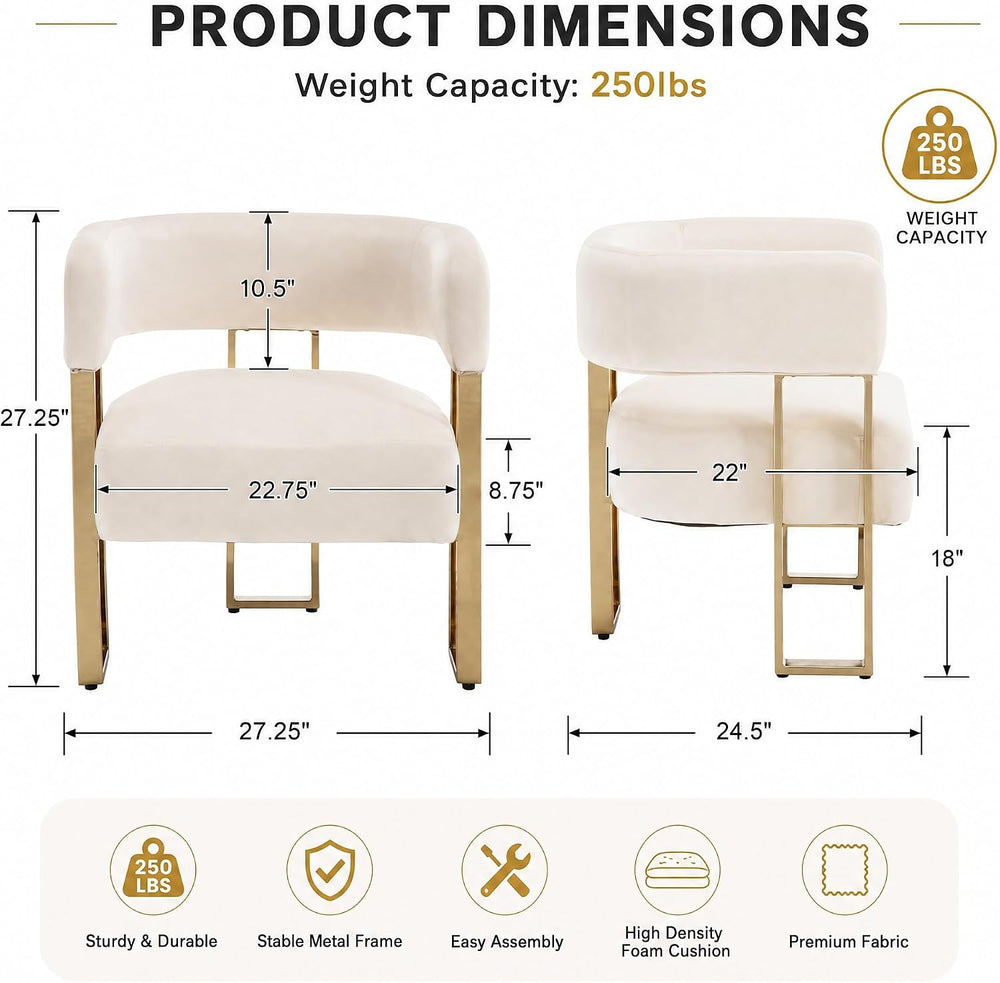 Modern Barrel Accent Chairs Set of 2, Living Room Side Chairs with Golden Met...