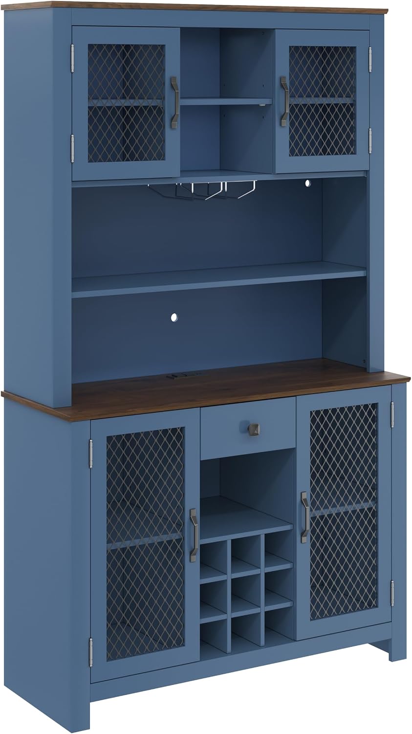70.9” Farmhouse Kitchen Pantry Cabinet with LED Light & Power Outlets, Ru...