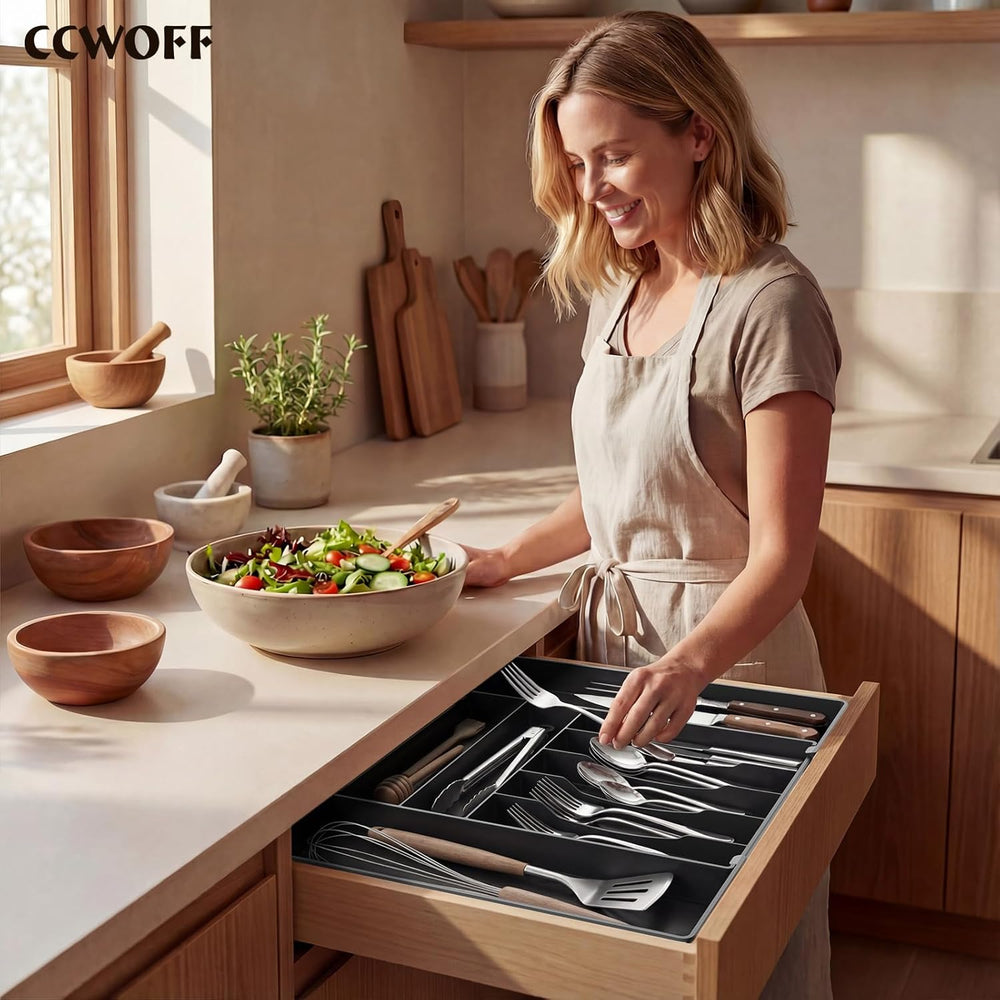 Silverware Drawer Organizer, 9 Slots Expandable Kitchen Drawer Organizer | Ex...