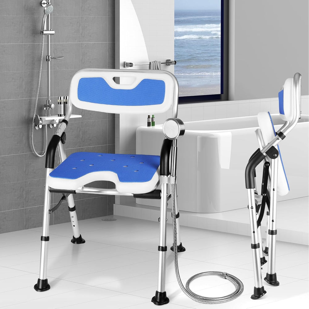 DEWEL Foldable Shower Chair for Elderly and Disabled, Folding Shower Seat wit...