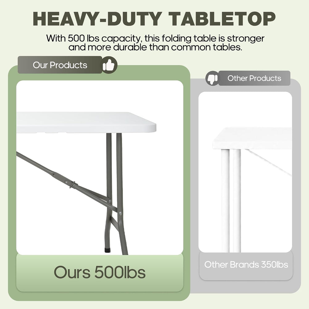 Folding Table 6ft, Heavy-Duty 500lbs Weight Capacity Foldable Table with HDPE...