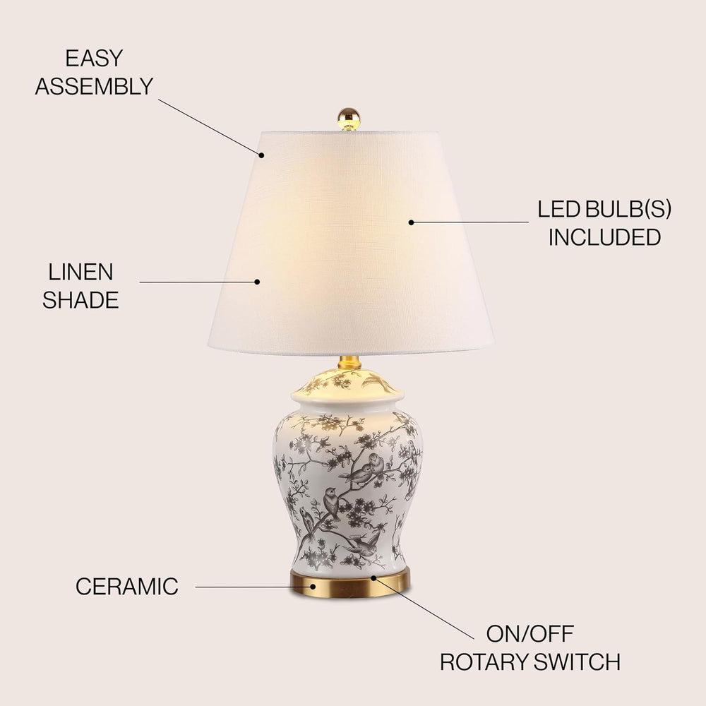 JONATHAN Y Penelope Ginger Jar 22" LED Table Lamp, Gray/White