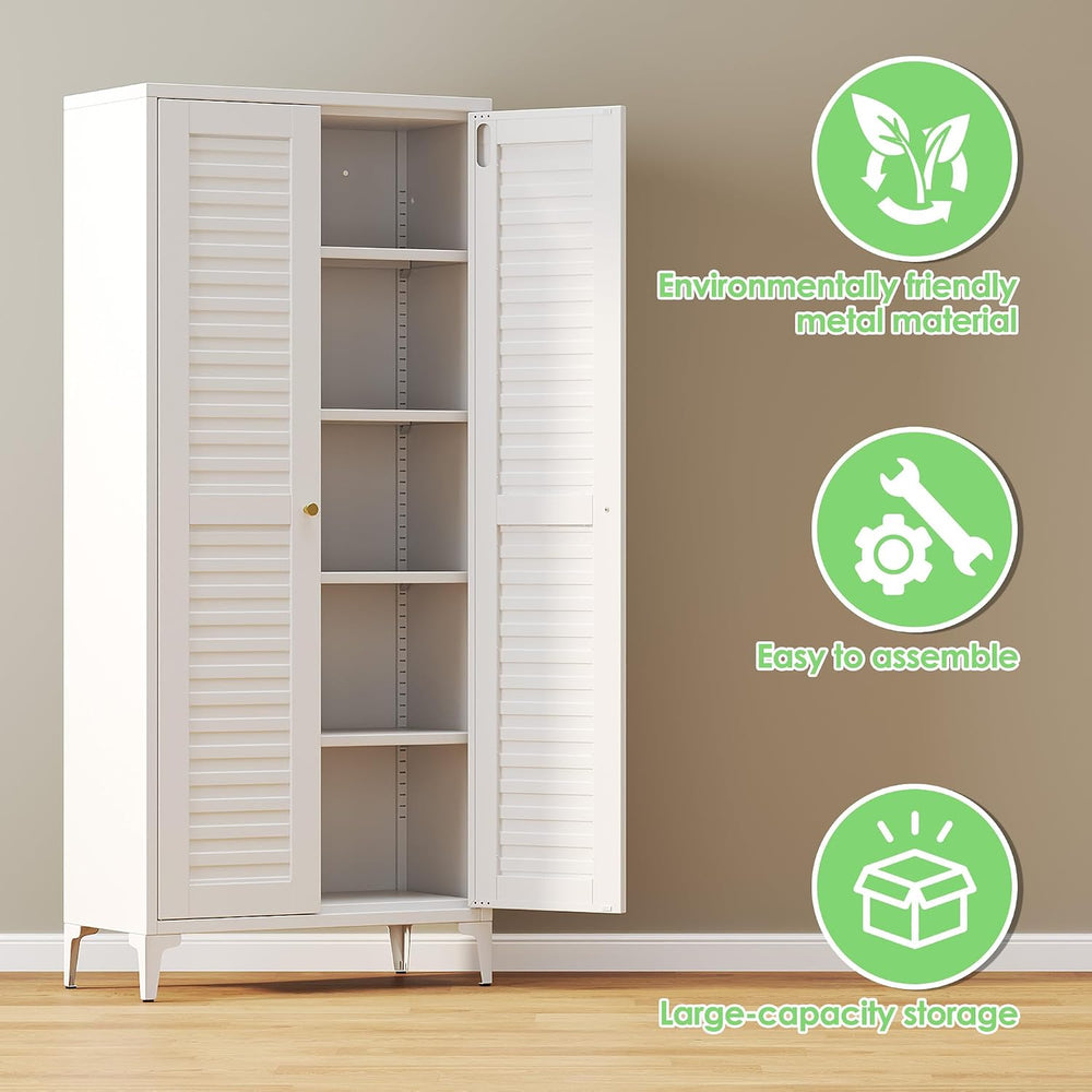 Metal Storage Cabinet with 2 Doors and 4 Adjustable Shelves, Metal Pantry Cab...