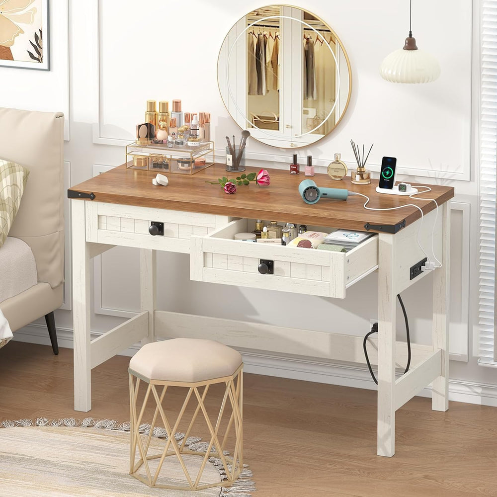 YOMILUVE Farmhouse Computer Desk with 2 Drawers, 39 Inch Small Office Compute...