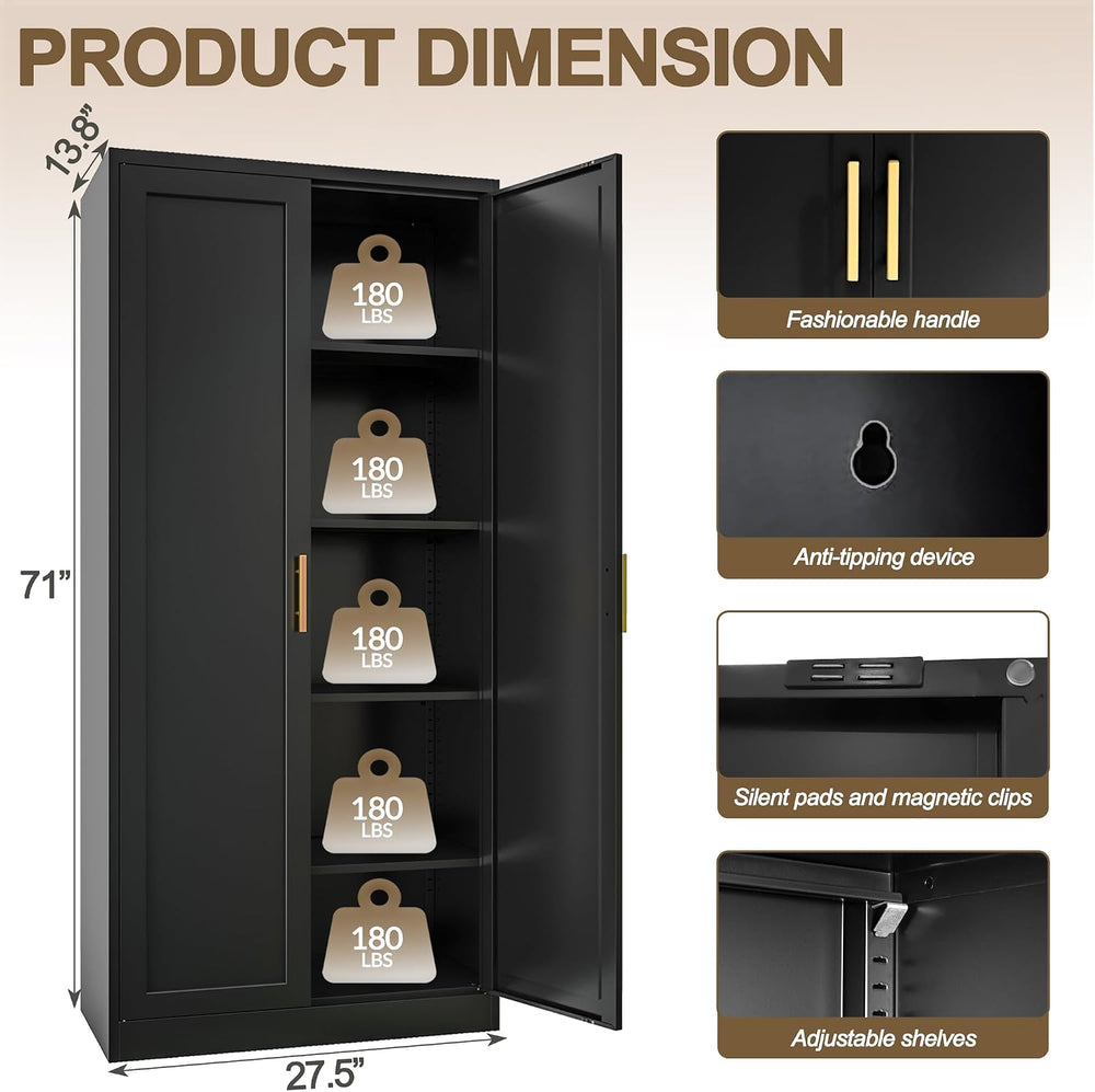 71" Tall Kitchen Pantry Cabinet, Metal Kitchen Pantry Storage Cabinet wi...