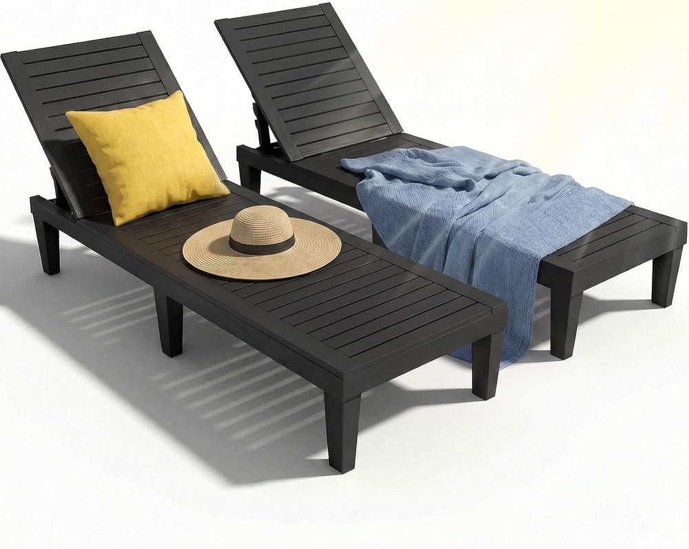 EFU Lounge Chair Outdoor, Set of 2 High-Impact PP Tanning Chairs, Black | All...