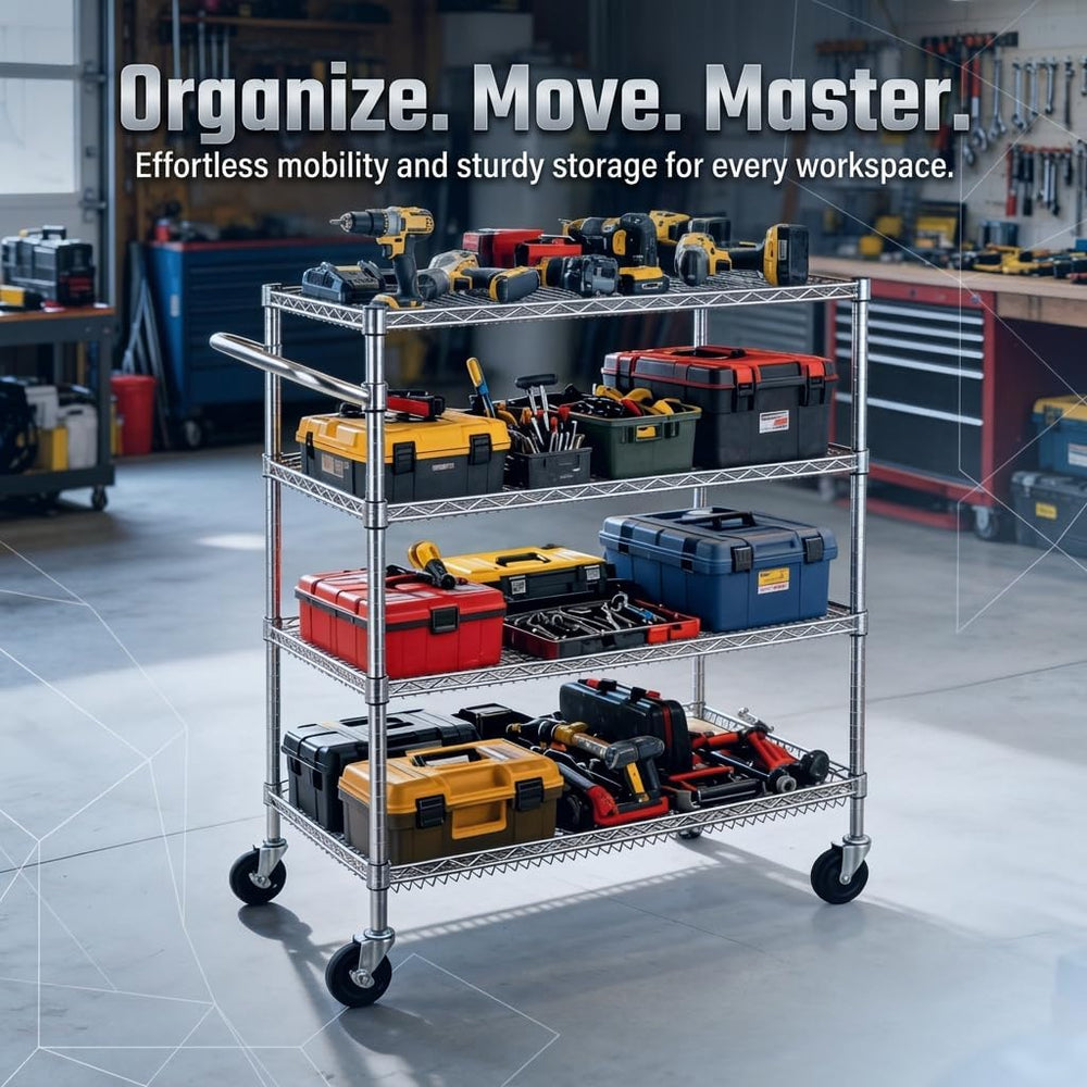 Finnhomy 4 Tier Heavy Duty Commercial Grade Rolling Cart with Handle Bar, Met...