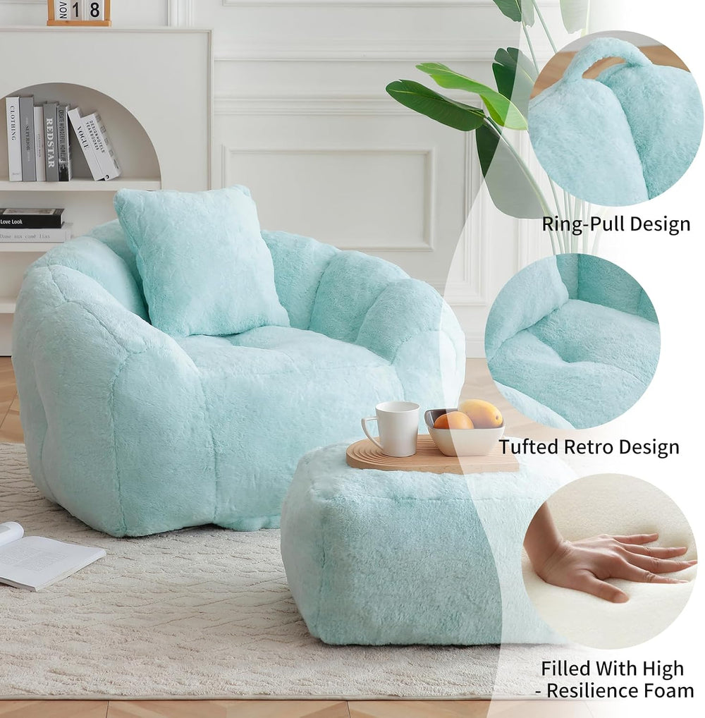 Bean Bag Chair for Adults, Faux Fur Upholstered Beanbag Chair with Shell-Shap...