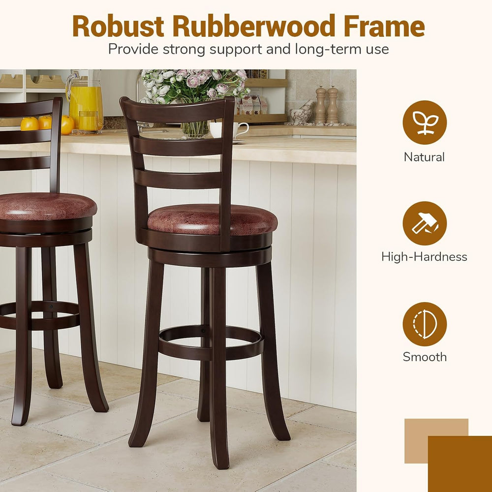 COSTWAY 30” Bar Height Stools Set of 4, Swivel l High-Top Chairs with Backres...
