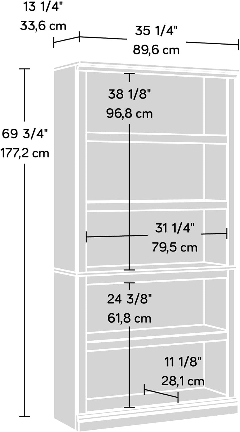 Sauder 5 Tier Book Shelf Wooden Bookcase Multipurpose Bookshelf for Home Offi...