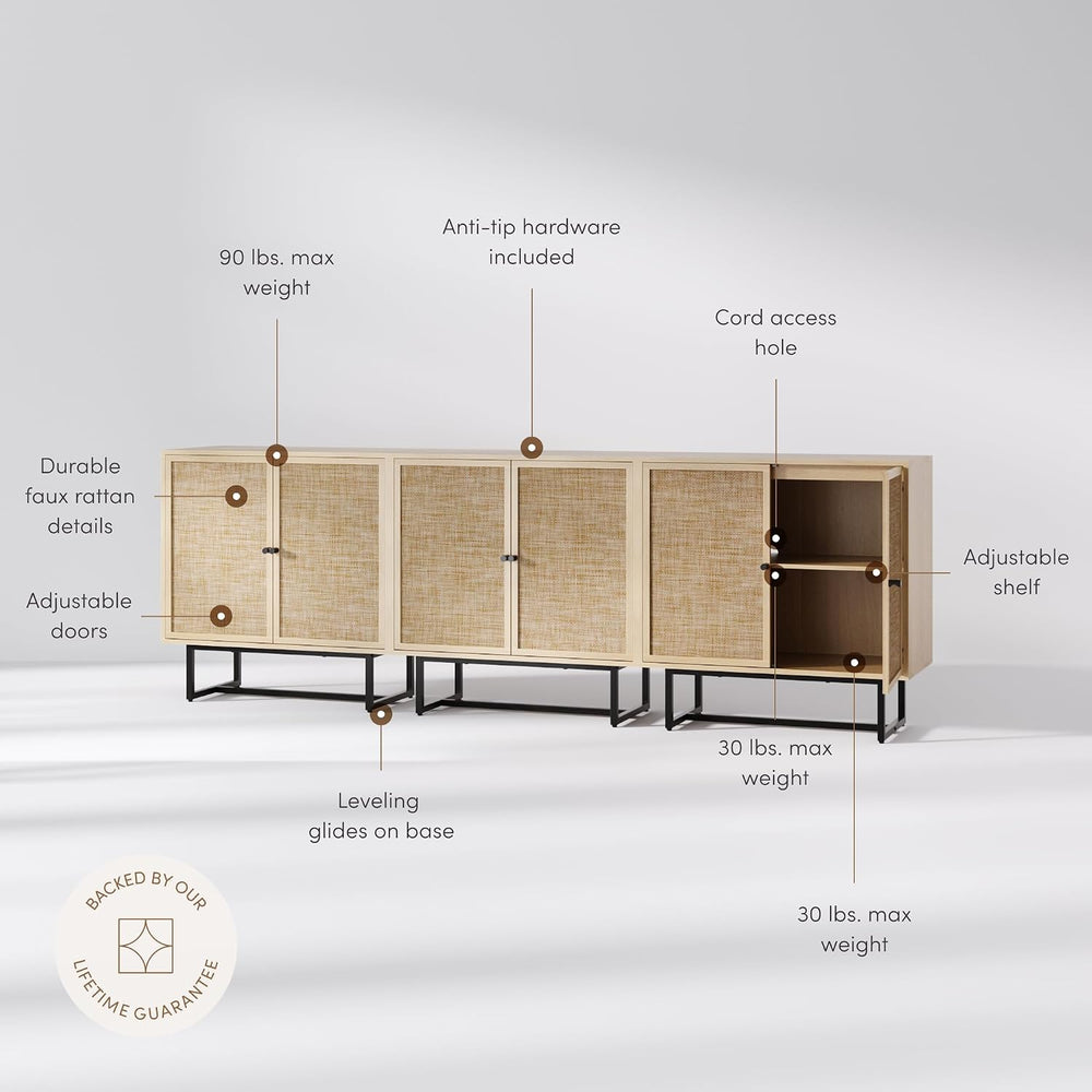 Nathan James Kova Rattan Wood Accent Sideboard Storage Cabinet TV Stand with ...