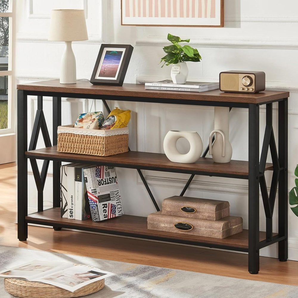 HOMISSUE Sofa Console Table, Rustic Console Table with 3-Tier Storage, Engine...