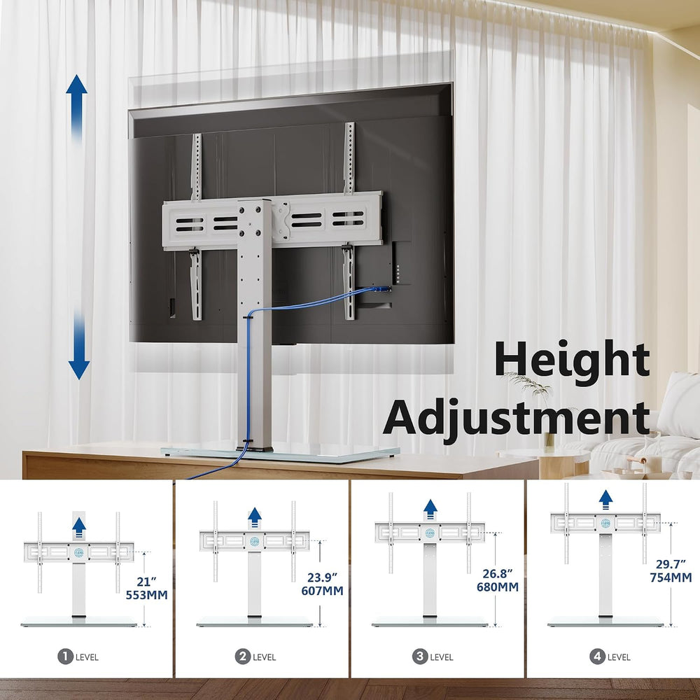 FITUEYES Universal TV Stand with Swivel Mount for 50-85 Inch TV, White | Tabl...