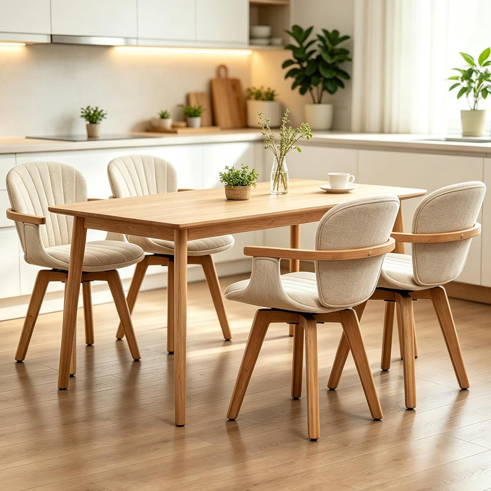 LUNLING Swivel Dining Chairs Set of 4 with Arms Mid Century Modern Beige Char...