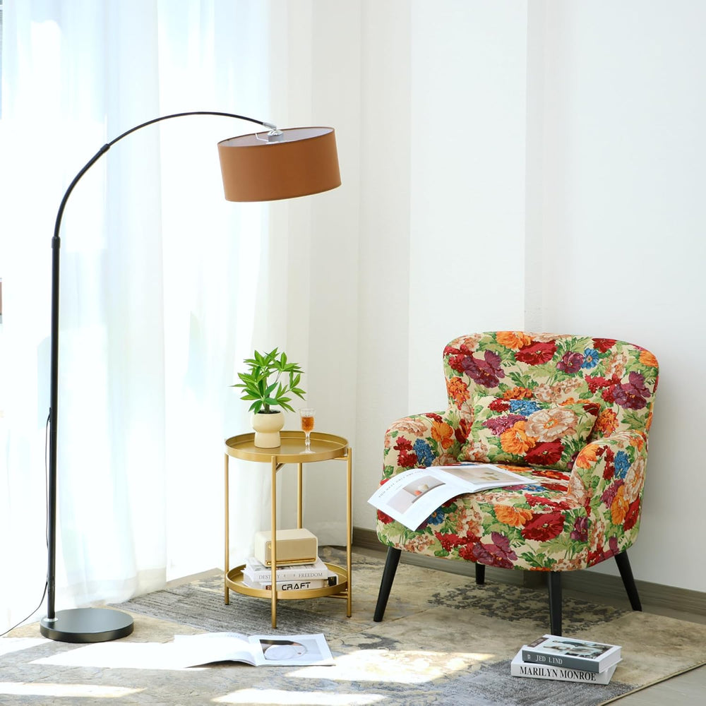 2-Tier Round End Side Table, Small Metal Side Table with Removable Tray, Fold...