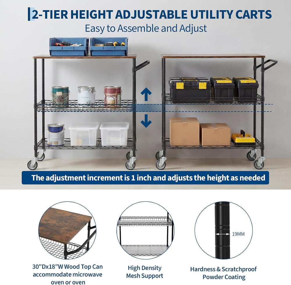 Garvee 34.45In Rolling Kitchen Carts on Wheel with Storage & 2 Shelf Line...