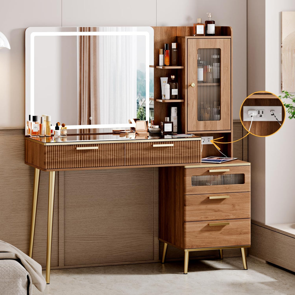 Arulvmrn Vanity Desk with 29.53" HD Lighted Mirror, 47.24" Big Mode...