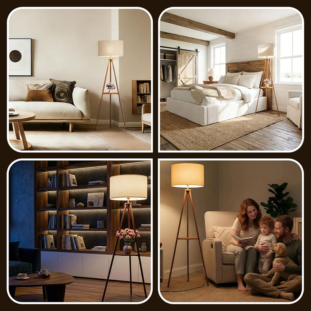 58.3" Mid-Century Tripod Floor Lamp with Shelf, Hidden Wiring, RGB Dimma...