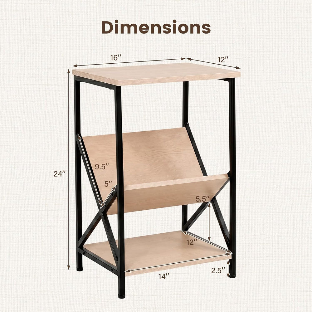 Tangkula Industrial Side Table, 3-Tier Accent End Table with Small Book Recor...