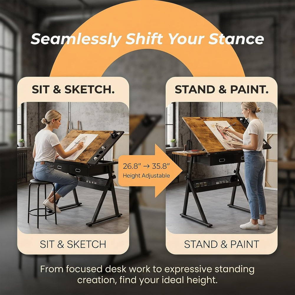 Height Adjustable Drafting Table Drawing Table Artist Desk Tilting Tabletop A...