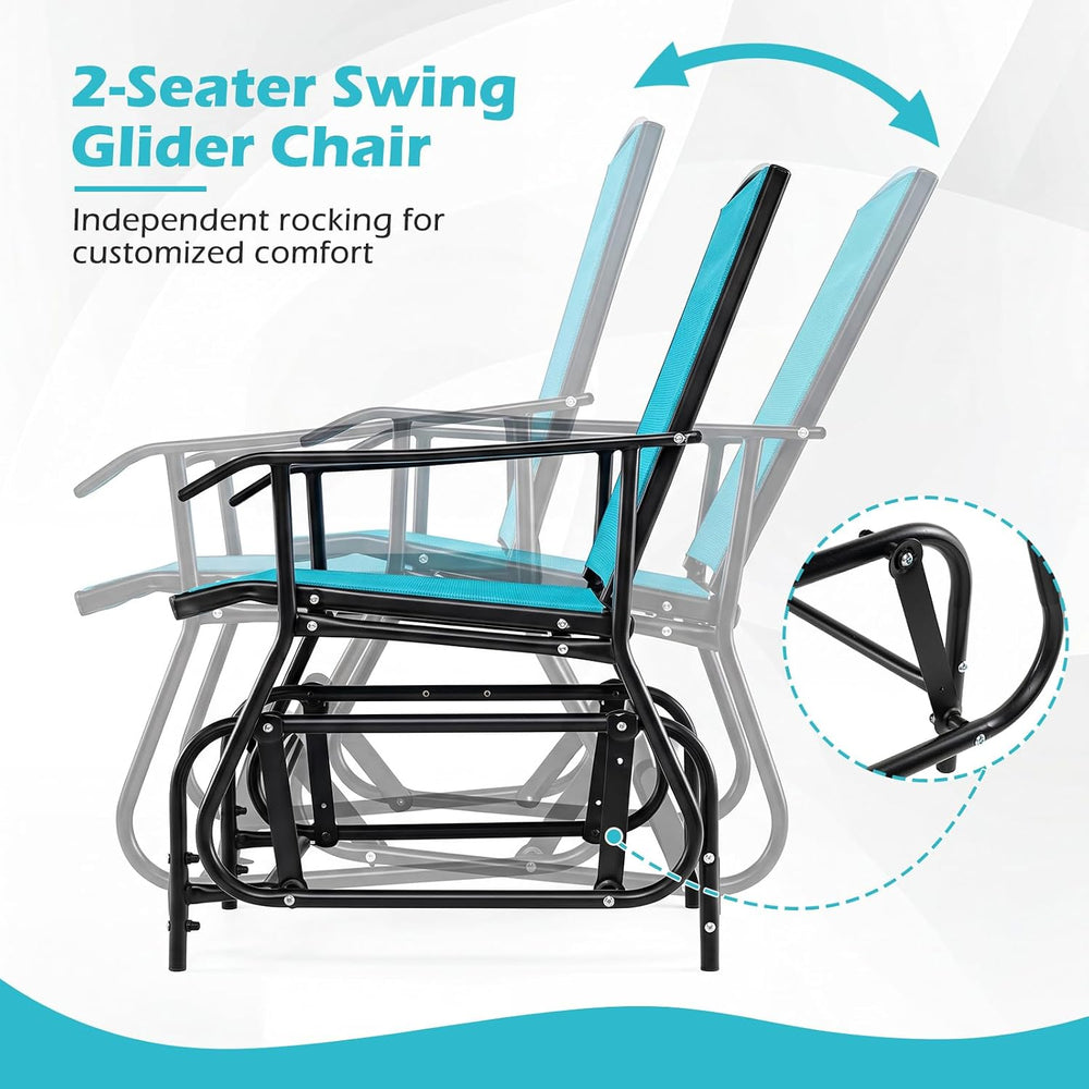 Tangkula 2-Seater Outdoor Glider Bench with 2-Tier Center Table (Turquoise) |...