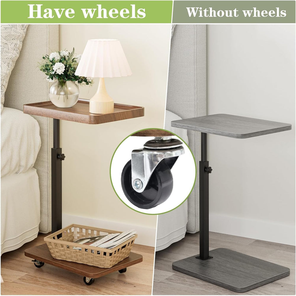 TV Tray Table Set of 2, C Shaped Adjustable End Side Table(Brown)