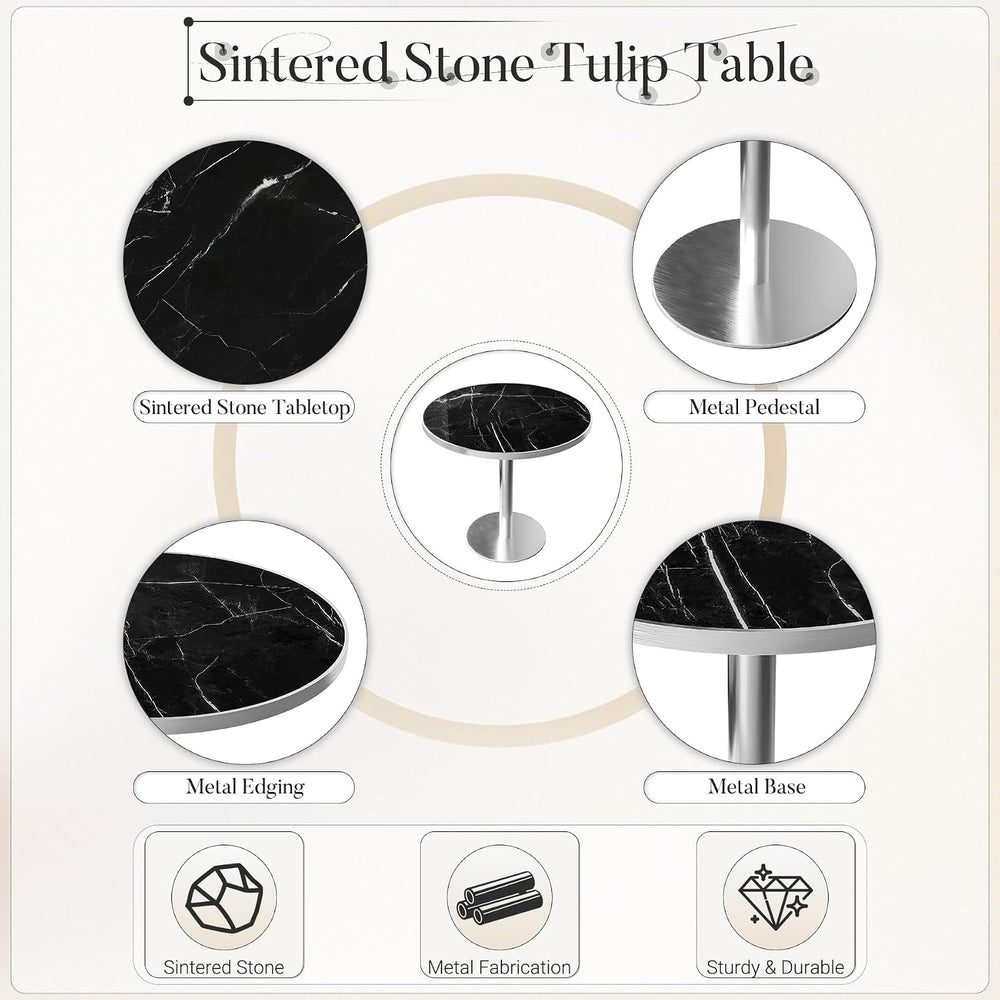 31.5" Tulip Table, Small Round Dining Table with 1.2" Thick Sintere...