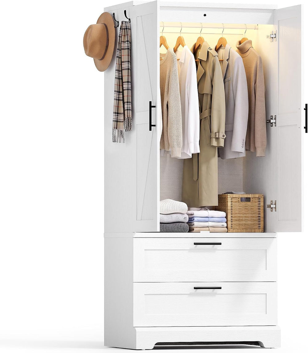 YESHOMY 70.9" Wooden Armoire Wardrobe Closet with Sensor Light(White)