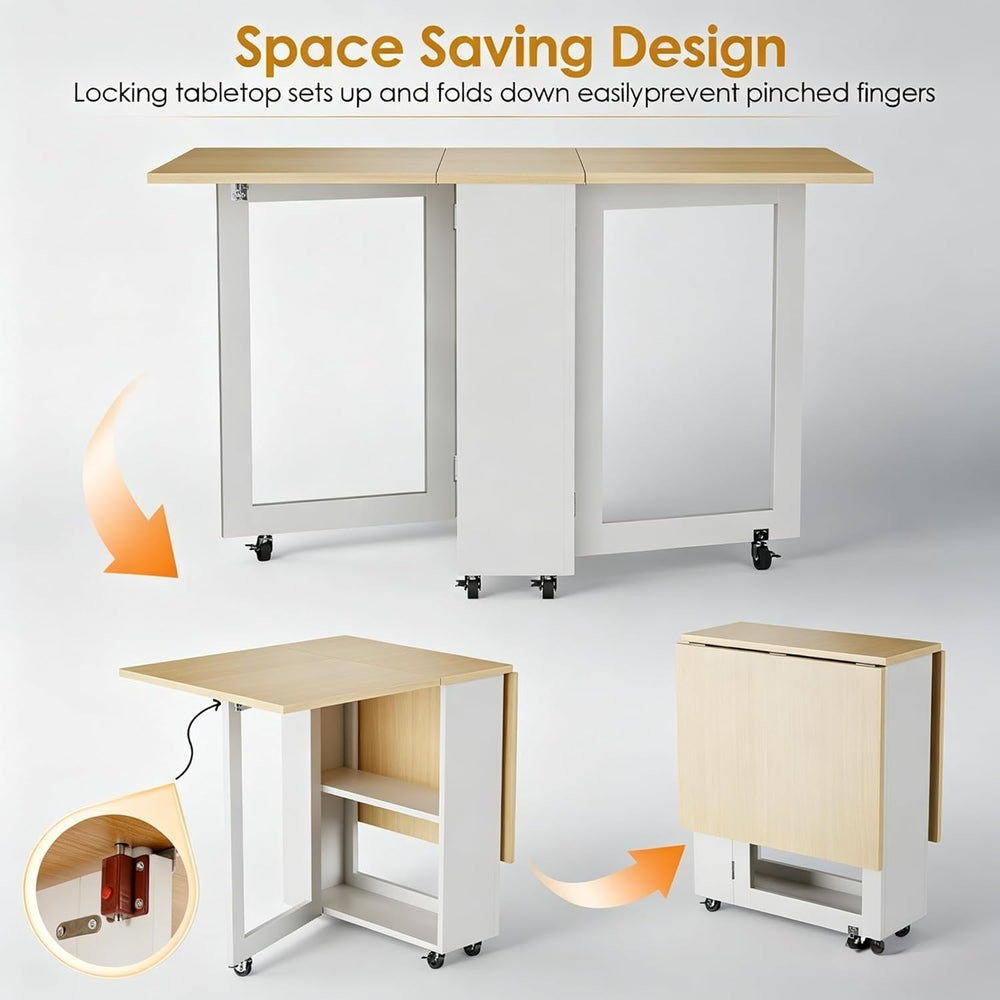 LotFun Portable Folding Dining Table, Space Saving Kitchen Table with 6 Locka...