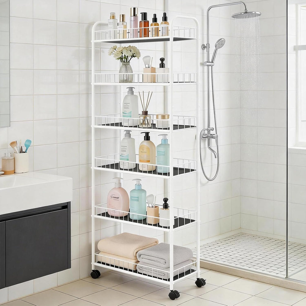 10in Slim Storage Cart, Metal 6-Tier Narrow Rolling Shelf, Sturdy Slim Storag...