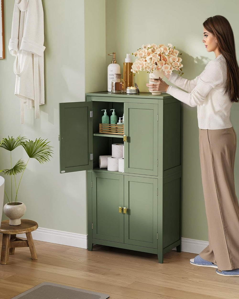 VASAGLE Floor Storage Cabinet, Freestanding Unit, 4 Doors | Adjustable Shelve...