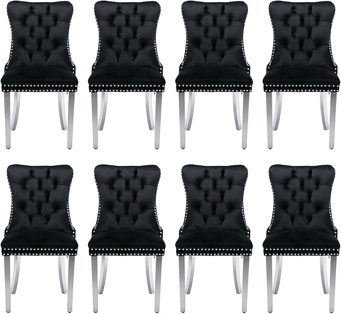 Velvet Upholstered Dining Chairs Set of 8, Modern Style Kitchen Side Chairs w...