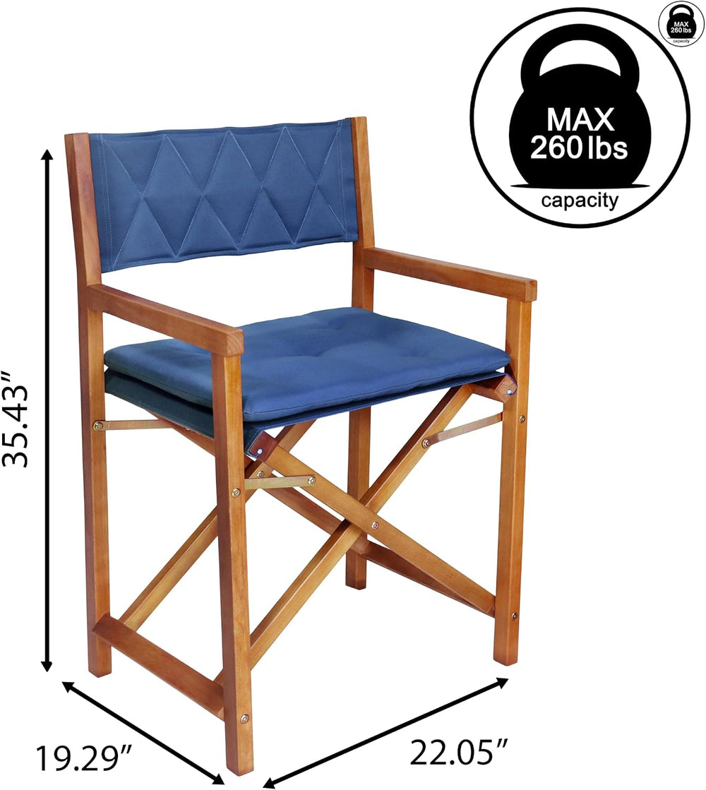 JONATHAN Y Waldo Foldable Acacia Wood Director Chair Set of 2, Blue