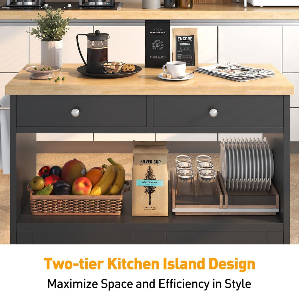 knoworld Rolling Kitchen Island with Storage Cabinet, 35.4'' Width Ki...