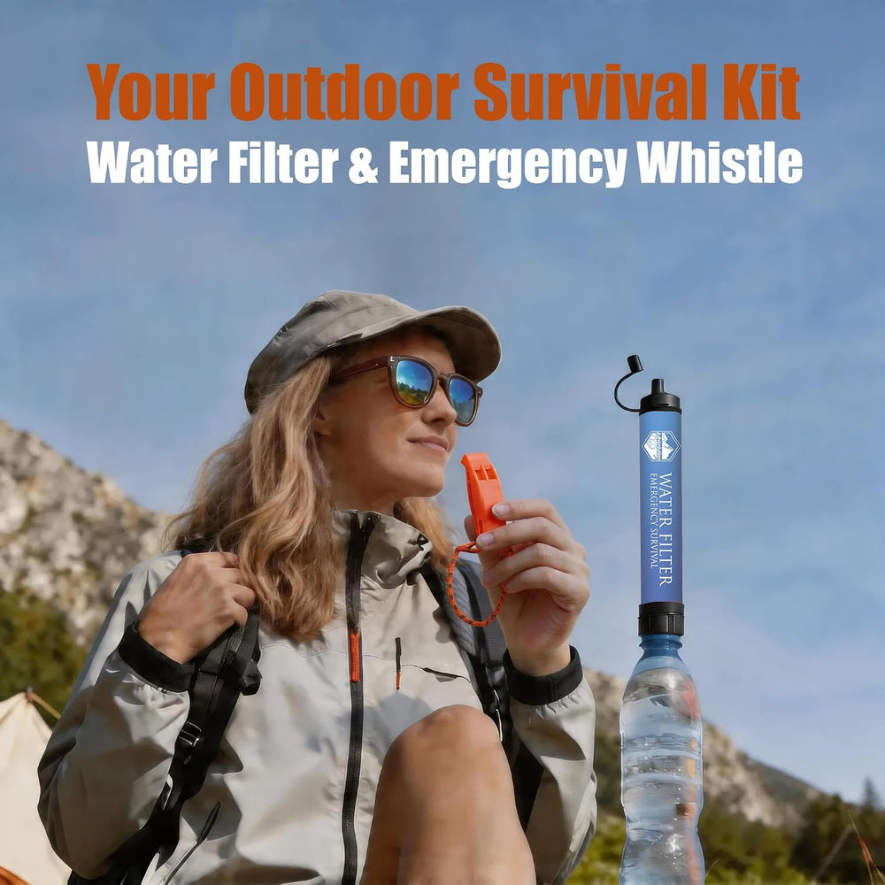 6-Pack Water Filter Straw with Emergency Whistle Survival for Outdoor