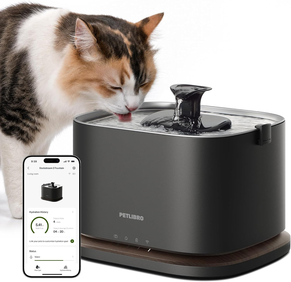 PETLIBRO Cat Water Fountain Stainless Steel Tray, Cordless Cat Fountain Batte...