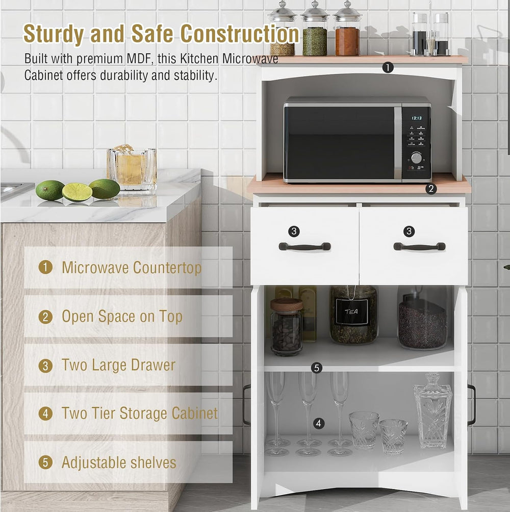 Microwave Stand with Storage, Kitchen Pantry Storage Cabinet with Drawer and ...