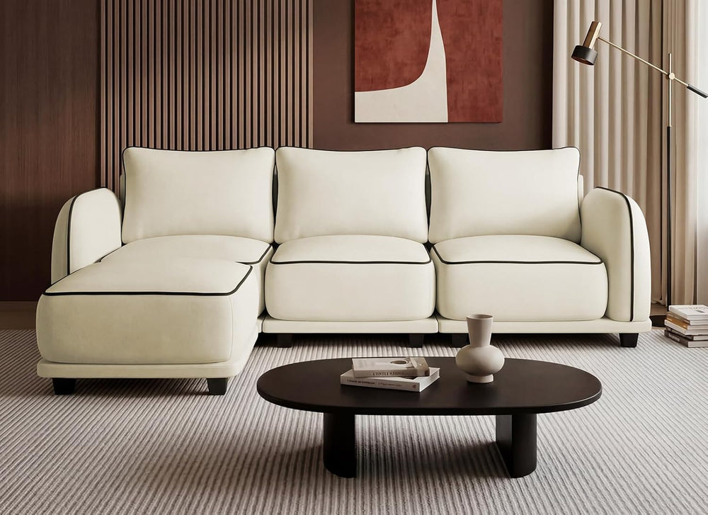 104 Inch L Shaped Modular Sectional Sofa, 4 Seater Modern Cloud Chenille Comf...