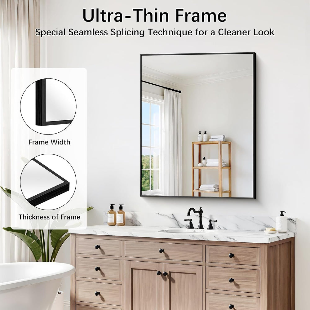 DESBING Black Bathroom Mirror for Wall, 30x36 Inch Rectangle Mirrors with Met...