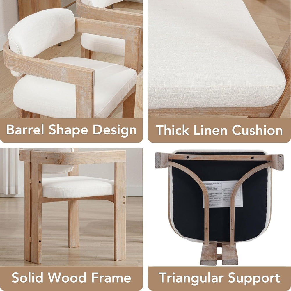 chairus Modern Barrel Dining Chairs Set of 4, Linen Upholstered Dining Room C...