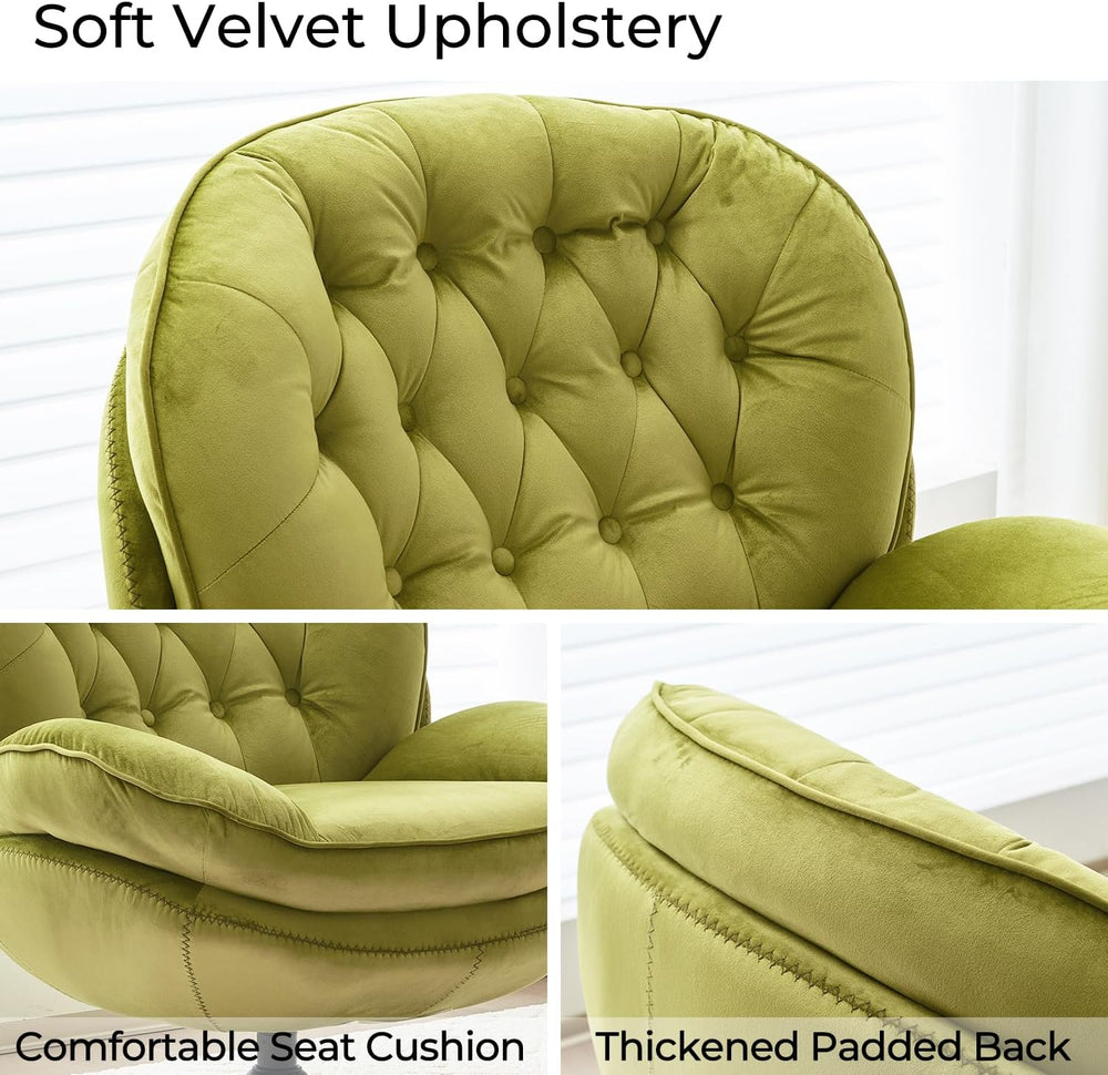 Velvet Swivel Accent Chair with Ottoman Set,Modern Tufted Armchair with Footr...