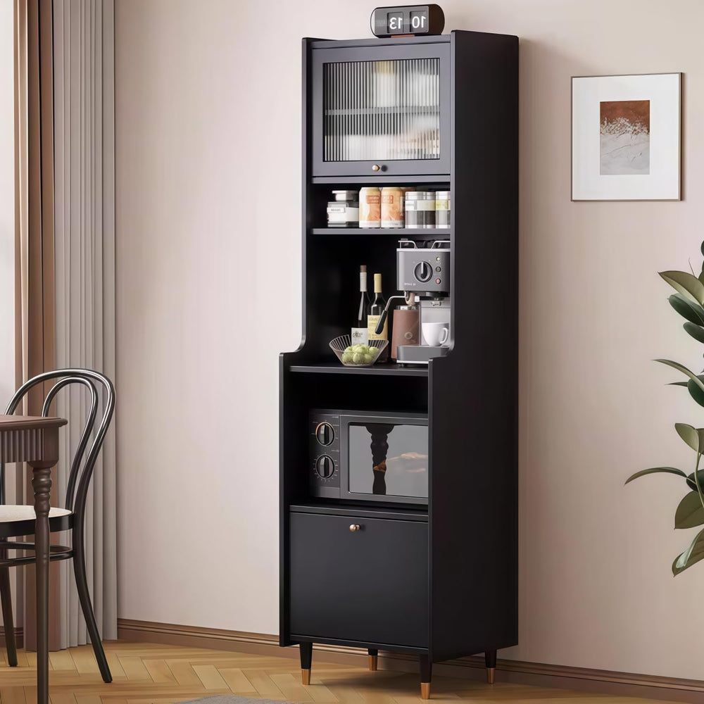 Kavie Solid Wood Kitchen Pantry Cabinet, Narrow Tall Sideboard with Acrylic D...