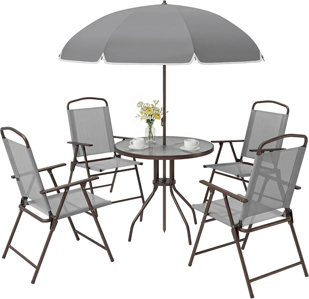 Outsunny 6 Piece Outdoor Patio Dining Set for 4 with Umbrella Gray
