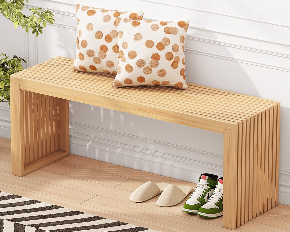 Bamboo Dining Bench, 35-inch Sleek Design Entryway Shoe Rack Bench, Indoor Ki...